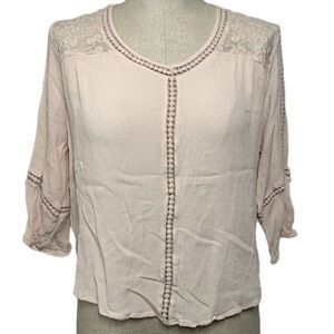Vintage John Paul Richard Petite Lace Crepe Blouse - Pink, Cotton, Sz PL